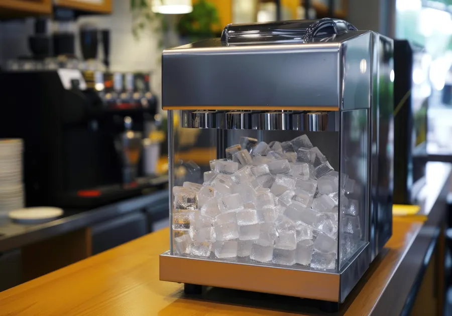 Ice machine filled with fresh clear ice cubes