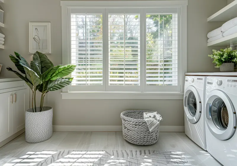 Washer and dryer in a bright home laundry room