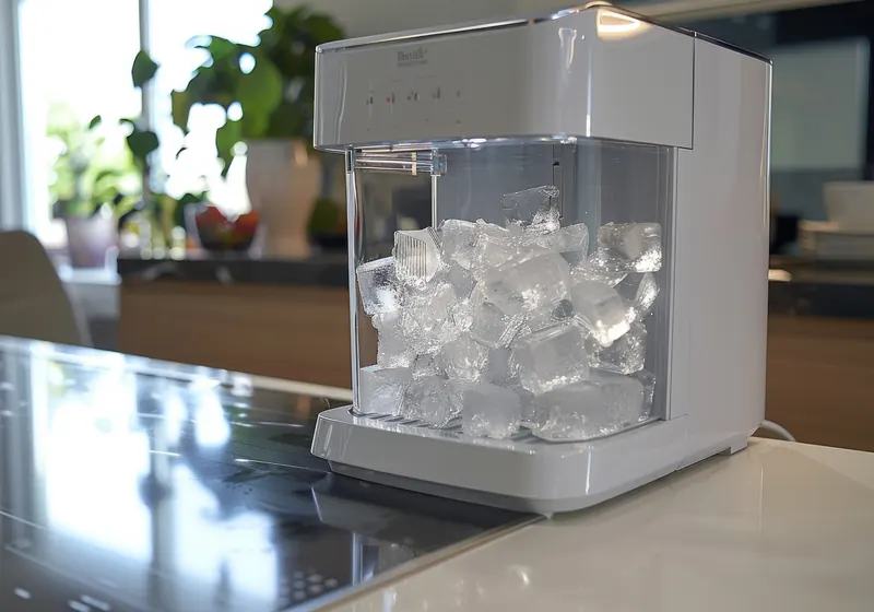 Countertop ice machine filled with clear ice